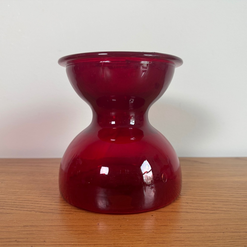Vintage Ruby Red Glass Hourglass Vase MCM Art Glass